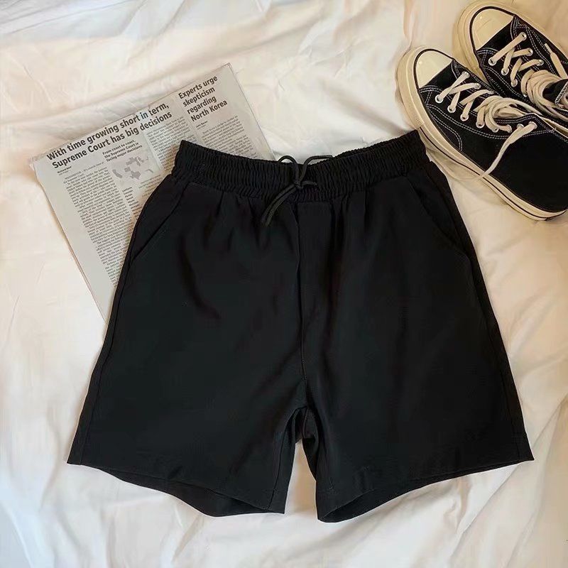Vêtements pour hommes Shorts décontractés d'été Sports Hommes Style sportif Jambe large Polyester Noir Noir Ample Adolescent Couple Pantalon_voghion.com