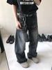Jeans neri lavati American Vintage da uomo - vestibilità comoda a gamba larga, dettagli a baffi di gatto rovinati, stile unisex Cleanfit_voghion.com