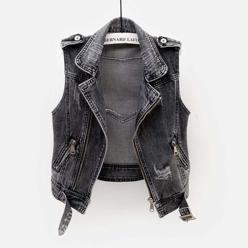 Kadın denim yelek kadın baharı üst yelek üzerine eğilir_voghion.com