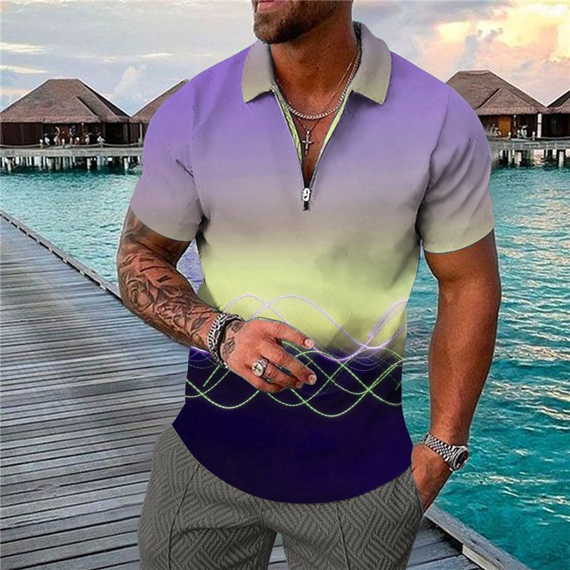2023 sommer hochwertige Polo-shirt marke 3D gedruckt lässig kurzarm männer T-shirt revers reißverschluss Polo-shirt_voghion.com