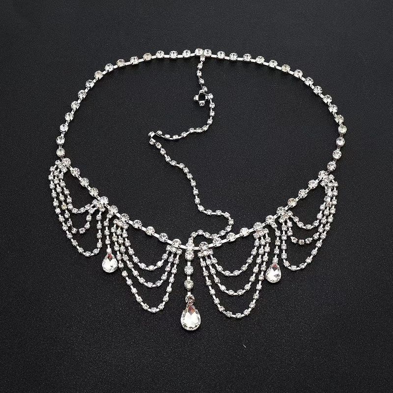 Exaggerated full diamond tassel water drop hair accessories bridal style forehead chain headband headband_voghion.com