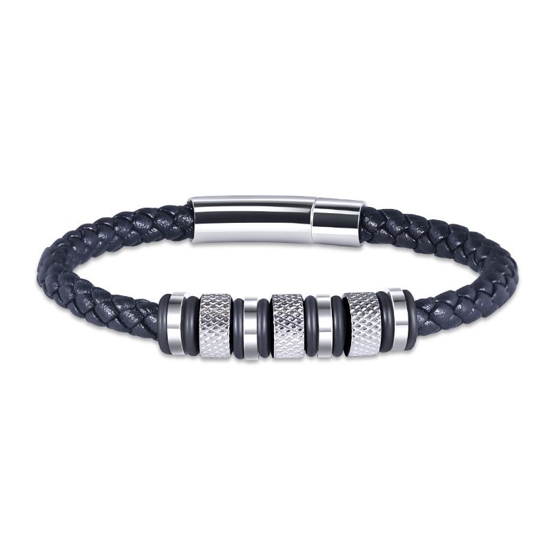 Men's Braided Leather Bracelet - Handmade Genuine Cowhide Wristband For Casual & Stylish Look - Adjustable Sizes 18-20cm_voghion.com