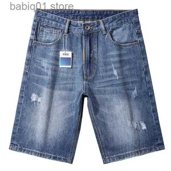Pantaloncini di jeans strappati da uomo estivi 2023 Moda alla moda Pantaloni larghi elastici Plus Size a cinque punti Marchio classico maschile_voghion.com