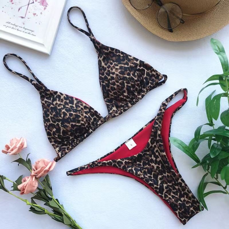 Leopard Print Bikini Set - Sexy Triangle Push-Up Swimsuit With G-String For Small Bust_voghion.com