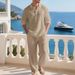 Set da due pezzi da uomo in lino, casual, semplice, largo, con polo e maniche lunghe, modello 2025, primavera e autunno_voghion.com