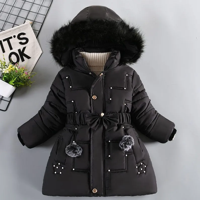 Vêtements pour enfants manteau d'hiver pour enfants avec polaire manteau épaissi grand enfant moyen long petite fille coton_voghion.com