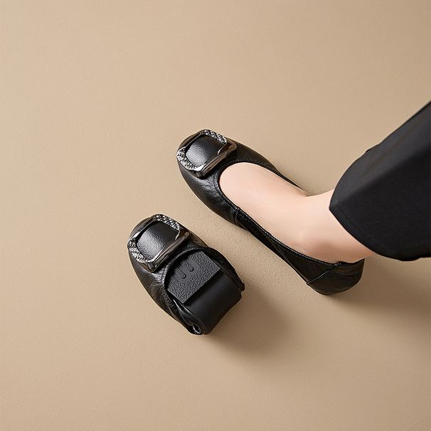 The first layer of cowhide thin sole small single shoes women's rhinestones slip-on casual double fold egg roll small leather shoes_voghion.com