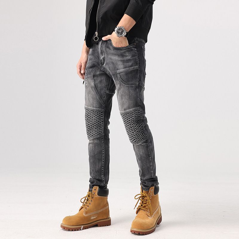 Pantaloni da motociclista alla moda vintage in jeans resistente da uomo_voghion.com