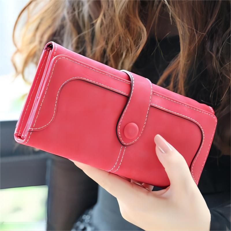 Women's Wallet & Men's Wallet Ladies Purse Frosted Retro Clutch Bag Soft Leather Multi-function Buckle Long Wallet_voghion.com