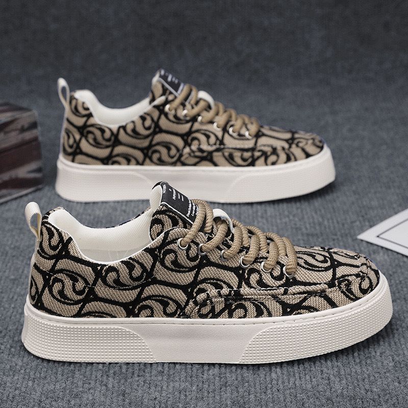 Herrenschuhe Frühjahr 2024 Neue atmungsaktive Canvas-Schuhe Trendy Vielseitige Sport- und Freizeit-Low-Top-Schuhe Bedruckte trendige Herrenschuhe_voghion.com