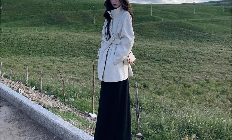 White Photo Album, High-End Windbreaker Jacket, Women's Short British Style Top, Stand Up Collar, Yulette_voghion.com