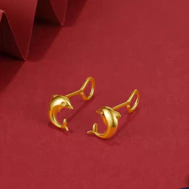 Orecchini a gancio curvo con design a delfino d'oro, da donna, regalo in oro per la fidanzata, all'ingrosso dalla fabbrica_voghion.com