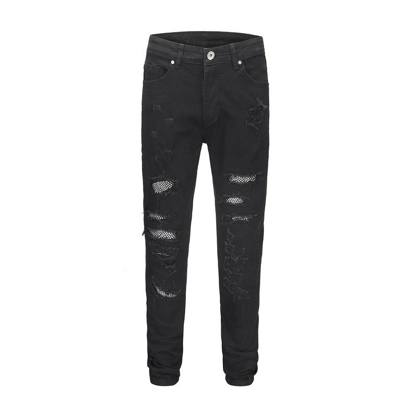 Herrenbekleidung High Street Diamond Splash Ink Wash Hole Patch Patchwork Hot Diamond Jeans Bettlerhose_voghion.com