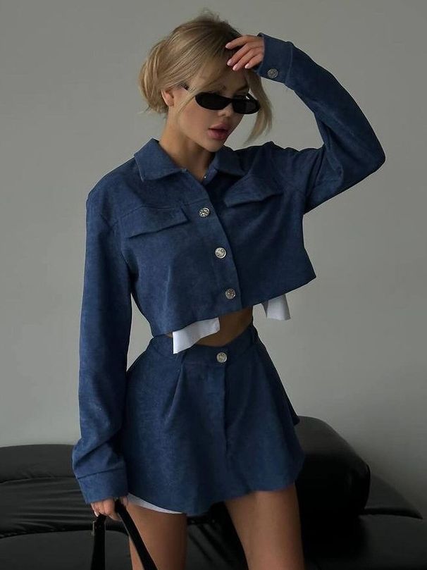 Women's Clothing sexy sweet short tops hot girl suit skirt two-piece suit high-end high waist short skirt_voghion.com