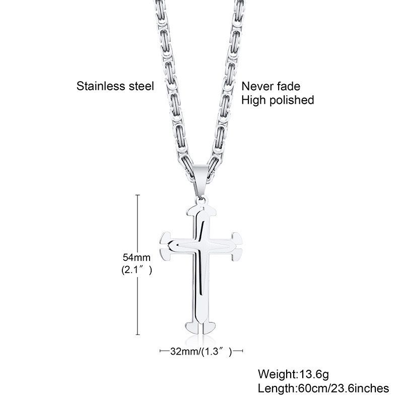 Collana con ciondolo a croce a tre strati, catena in acciaio inossidabile, versatile gioiello alla moda, accessori alla moda per uomo_voghion.com