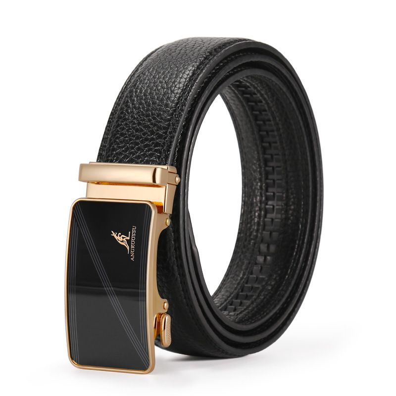 Men's Belts Men's Leather Belt Business Casual Middle Aged And Young Pants Belt Film Sequin Mirror Automatic Buckle Belt Two Layer Cowhide_voghion.com