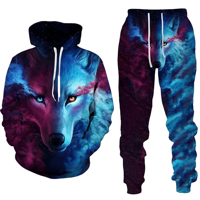 Men's Clothing Suit Men's new style sports hooded suit 3D printing foreign trade new style hooded sweatshirt sweatpants wholesale_voghion.com