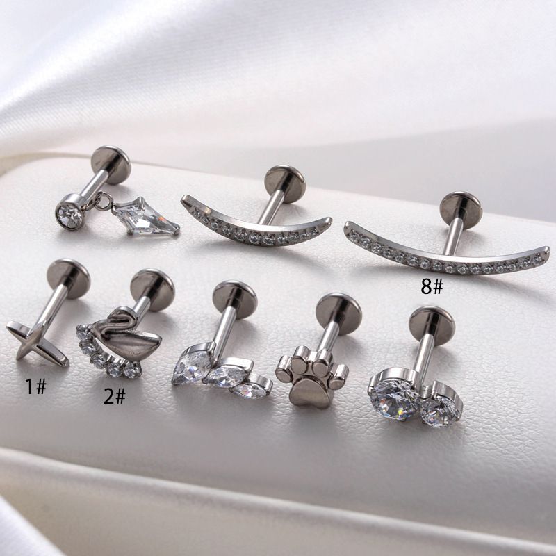Henson F136 Ohrknochennagel aus Titanlegierung, Mikroeingelegter Zirkon, flache Unterseite, Stab mit Innenzahnschraube, hochwertiger Piercing-Ohrring_voghion.com