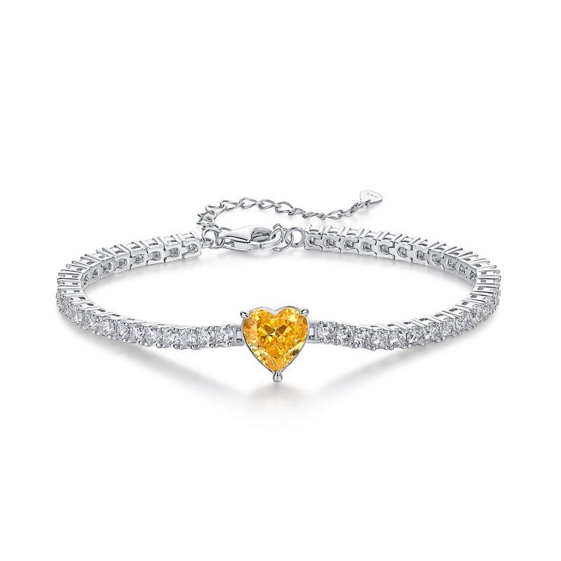 Braccialetto semplice in argento sterling a forma di cuore da donna, in argento S925, con diamanti ad alto tenore di carbonio, taglio a fiore, gioiello da mano_voghion.com