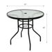 32 Inch Patio Tempered Glass Steel Frame Round Table With Convenient Umbrella Hole_voghion.com