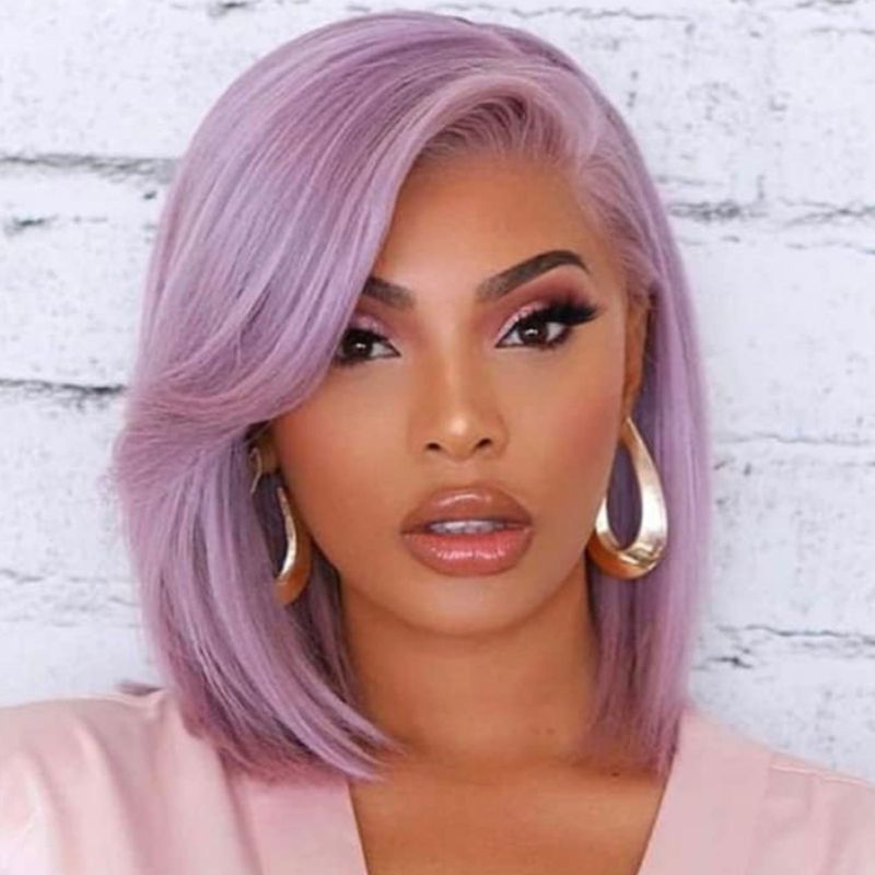 Capelli Bob viola da 12 pollici di vendita calda per le donne Fibra sintetica Parte laterale Parrucche corte diritte Resistente al calore Festa colorata_voghion.com