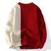 Maglione girocollo oversize da uomo – Maglia in misto modal spesso (design color-block, abbigliamento casual invernale, stile street giovanile)_voghion.com