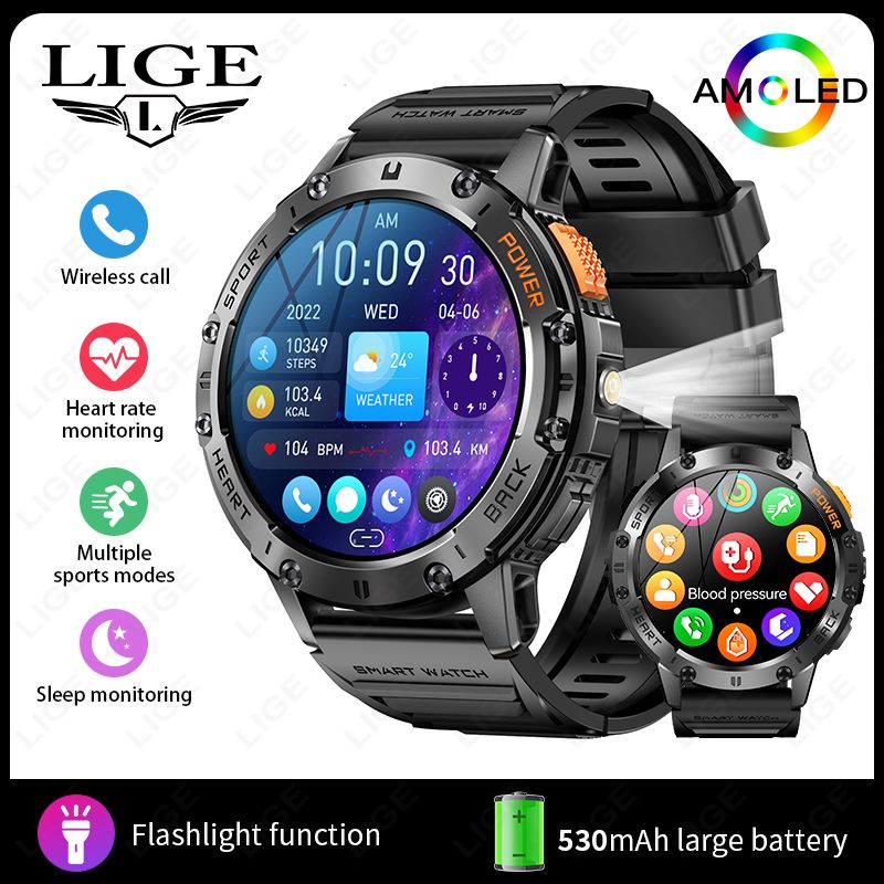 Reloj inteligente para exteriores 2025 para hombre, pantalla AMOLED HD de 1,43", batería de 530 mAh, rastreador de actividad deportivo, llamadas Bluetooth, iluminación LED._voghion.com