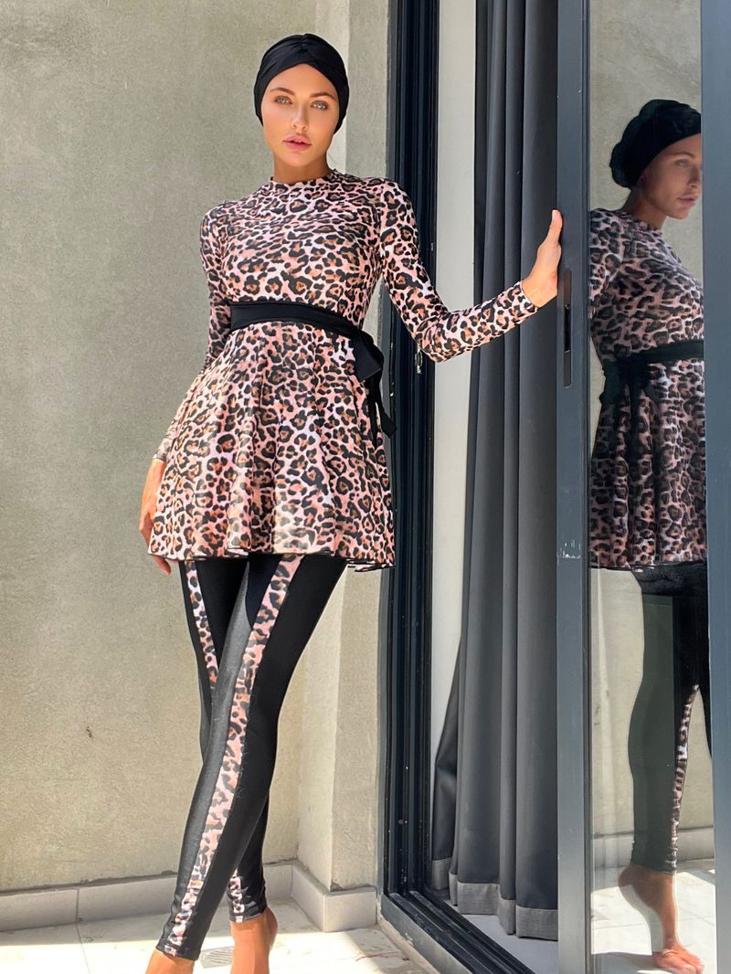 Women's clothing solid color long-sleeved trousers sun protection beach swimwear three-piece swimsuit_voghion.com