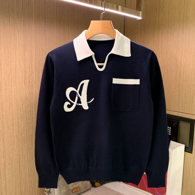 Pull en tricot à col rabattu tendance 2025d pour homme, haut à manches longues, style automne-hiver, nouveau style, personnalité, col color-block_voghion.com