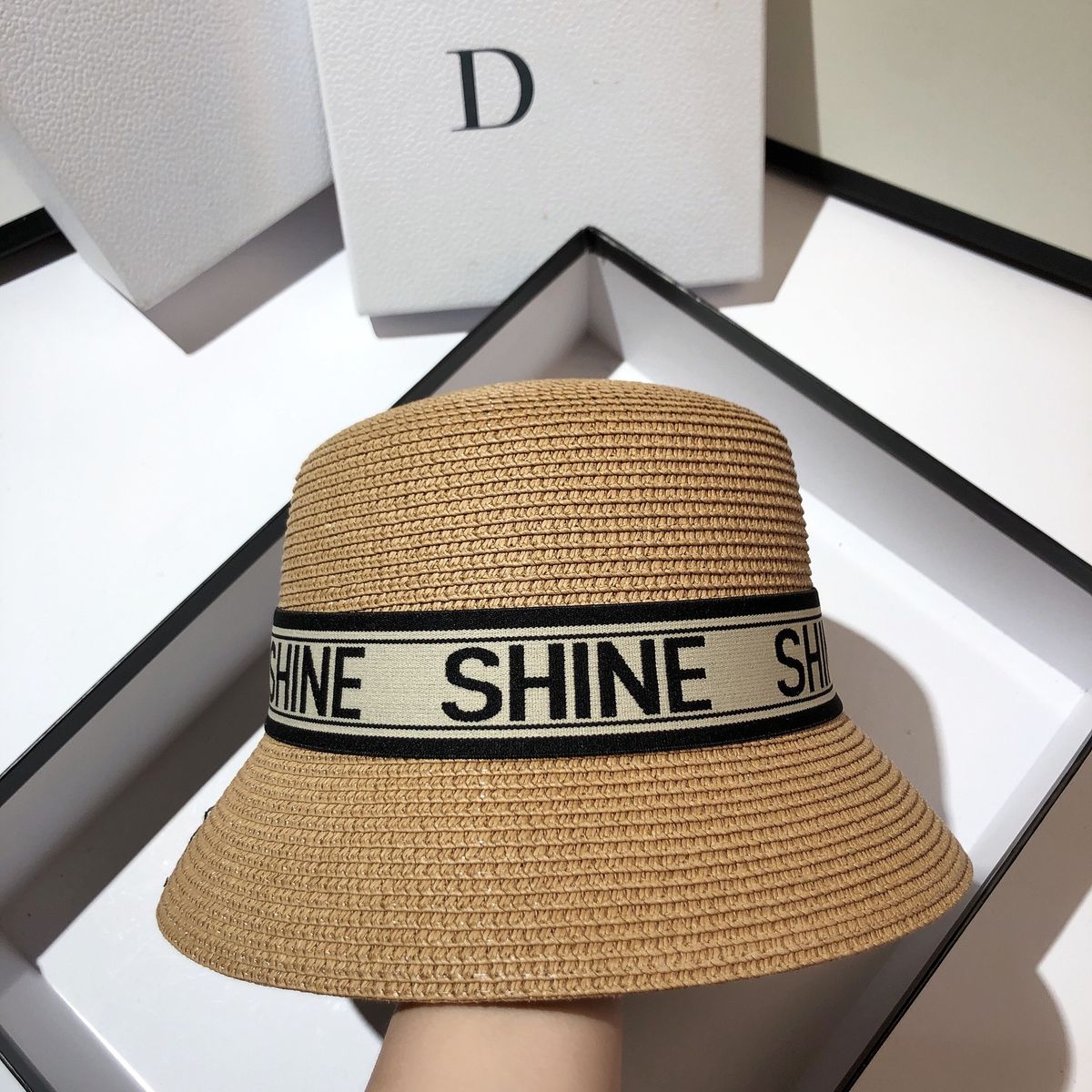 SHINE Summer Big Sunshade and Sunscreen Skew Eaves Straw Women's Outdoor Outgoing Face Covering Sun Water Bucket Hat_voghion.com