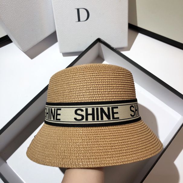 SHINE Summer Big Sunshade and Sunscreen Skew Eaves Straw Women's Outdoor Outgoing Face Covering Sun Water Bucket Hat_voghion.com