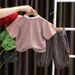 Nuovo set estivo per bambini, girocollo, casual, a maniche corte, per bambini di età media e piccola, due pezzi, pantaloncini verticali per neonati_voghion.com