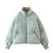 Women's Oversized Puffer Jacket, Short Casual Coat With Stand Collar, Cotton-Polyester Blend, Zip Front, Warm Winter Outerwear_voghion.com