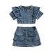 Baby Kleidung Mädchen kleid denim kurzarm rüschen top kurzen rock zwei-stück set mode_voghion.com