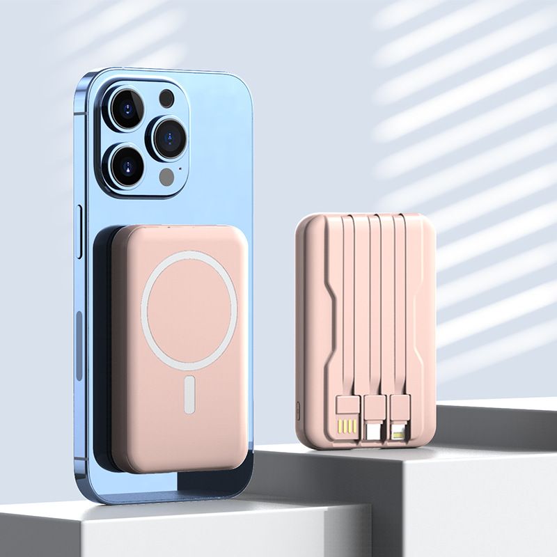 20000 MAh Mini Wireless Magnetic Treasure, Light And Portable, With Built In Wire Fast Charging Mobile Power Bank_voghion.com