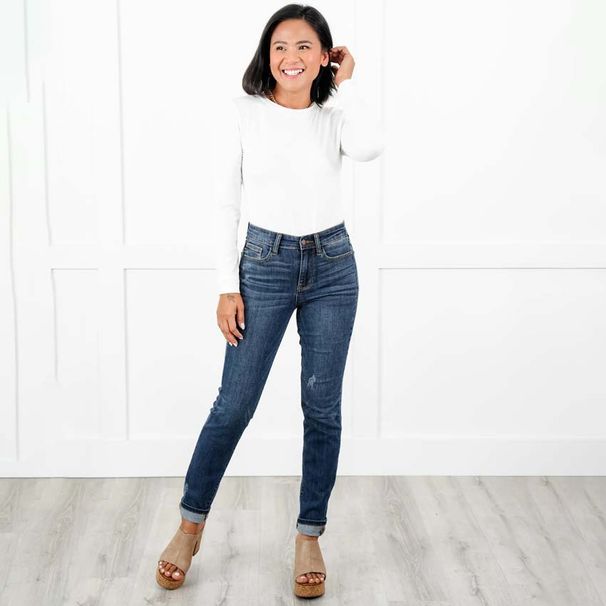 Dameskleding Jeans Grote maten Elastische Slim Fit Potloodbroek Rechte Denim Broek_voghion.com