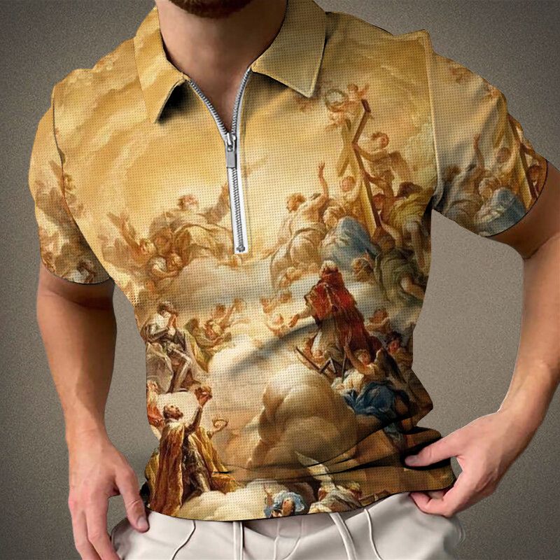 Copertina polo estiva da uomo Camicia da golf da uomo con semplice motivo a righe stampato in 3D_voghion.com