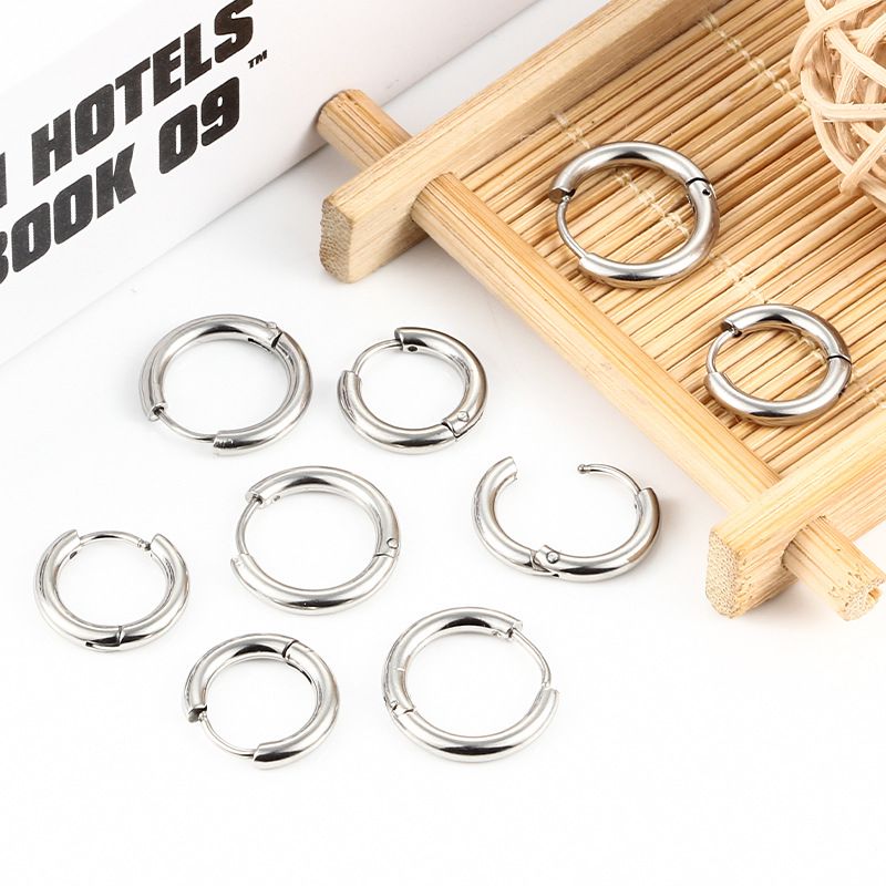 Stainless Simple Personality Round Line Hoop Titanium Steel Earrings Clips Unisex Ear Accessories DIY_voghion.com