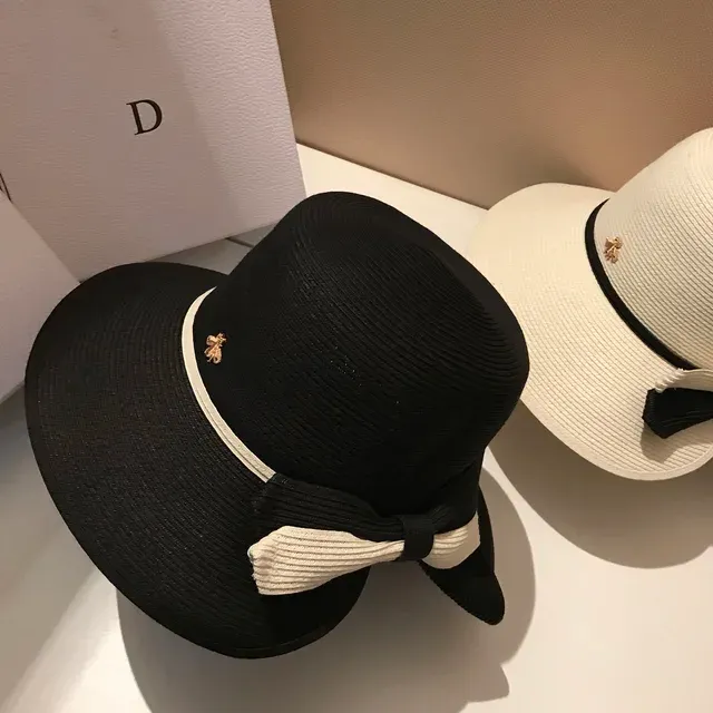 Mode Été Petite Abeille Grand Pare-Soleil En Paille Protection UV Mignon Dames Élégant Arc Plage Soleil En Plein Air Voyage Chapeau_voghion.com