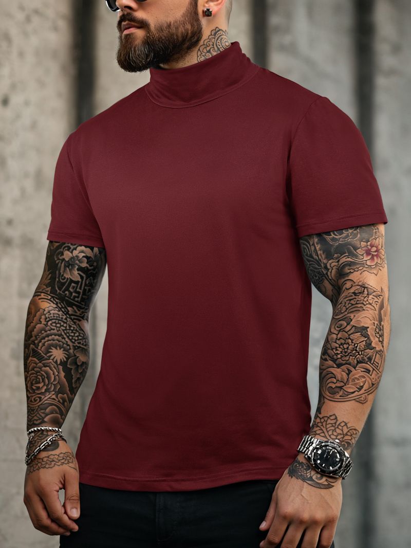 T-shirt à manches courtes et col roulé pour homme, style décontracté et sportif_voghion.com