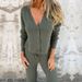 "Long-Sleeve Button-Up Cardigan & Drawstring Jogger Set – Streetwear Minimalist (Army Green/Grey/Khaki)"_voghion.com
