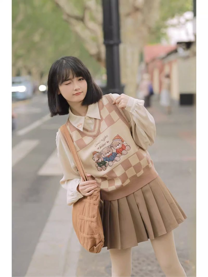 Autunno nuovo strato carino maglione con scollo a V gilet JK largo college stile americano_voghion.com