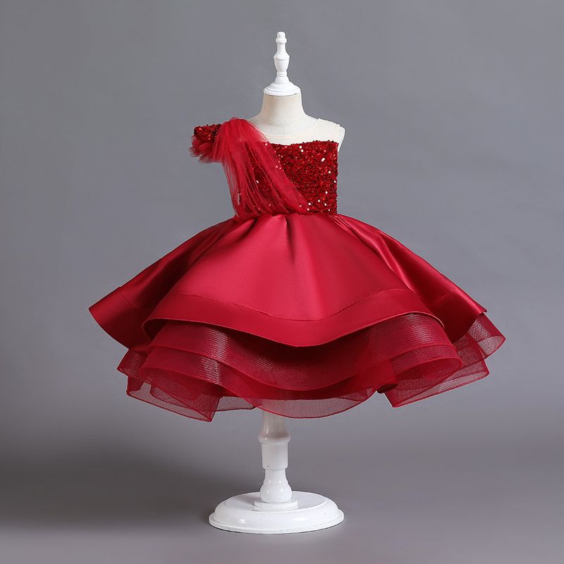 Kinderkleidung Kinderprinzessinnenkleid Laufsteg Tutu Rock Mädchen ein Jahr altes Kleid Pailletten Klavier Performance Kostüm Abendkleid_voghion.com