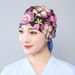 Skrubbhatt med knapp Fluffig hatt med svettband Justerbar hästsvansstöd Läkare Sjuksköterska Långt hår Arbete Blommössa_voghion.com