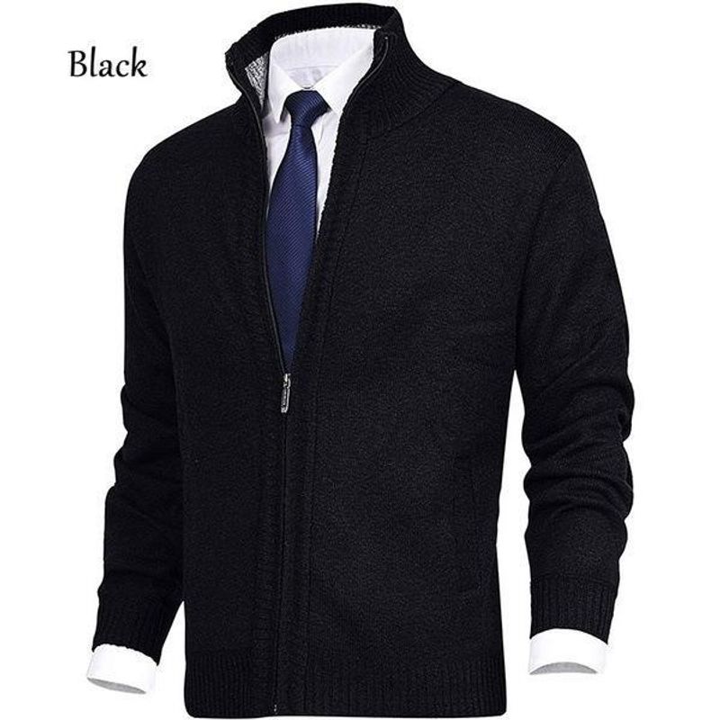 Herren-Strickjacke, einfarbig, Stehkragen, modisch, Strickmantel, große Größe, große Größe_voghion.com