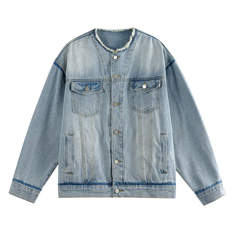Men's Oversized Washed Denim Jacket - Streetwear Cleanfit Style, Relaxed Fit, Trendy & Stylish Long Sleeve Coat_voghion.com