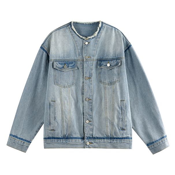 Men's Oversized Washed Denim Jacket - Streetwear Cleanfit Style, Relaxed Fit, Trendy & Stylish Long Sleeve Coat_voghion.com