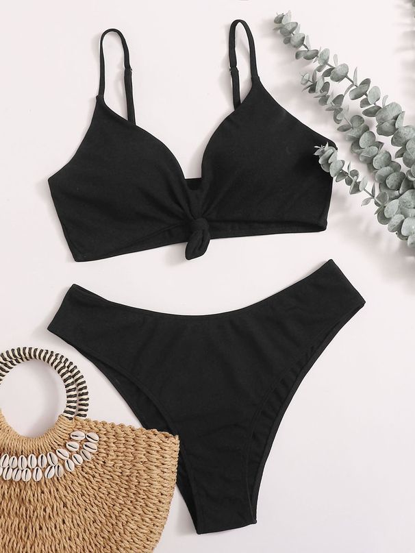 Bikini-Set mit hoher Taille in Übergröße – sexy rückenfreie Bademode für Damen (Bauchkontrolle, einfarbig, verstellbare Bänder)_voghion.com