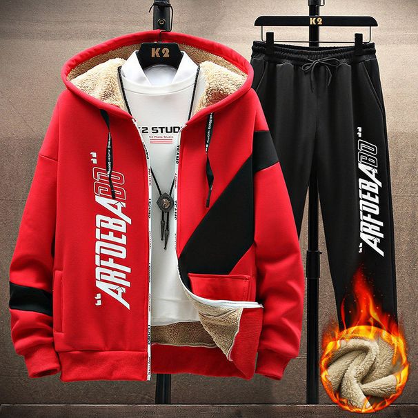 Erkek Giyim Sweatshirt erkek kışlık mont kuzu derisi kalın yakışıklı set uyumlu takım elbise genç öğrenci kışlık kıyafetler erkekler_voghion.com