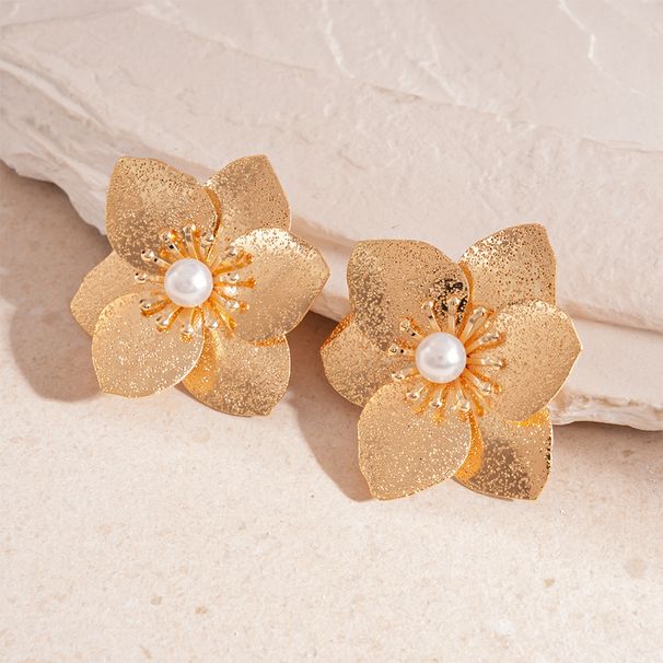 Orecchini a bottone con nappa floreale in stile metallo unico, leggeri e di alta qualità, design esagerato della personalità._voghion.com